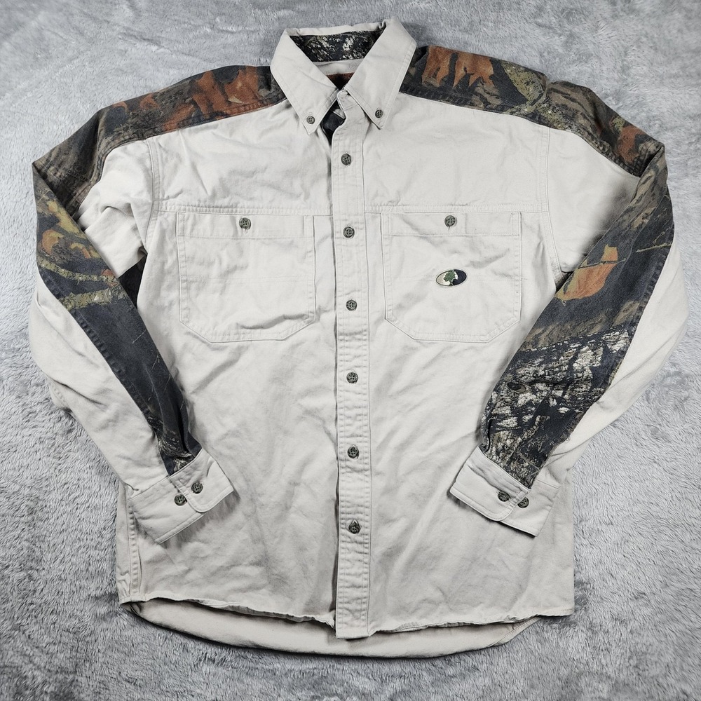 Mossy Oak Shirt Mens Medium Beige Camo‎ Open Range Long Sleeve Hunting Outdoor
